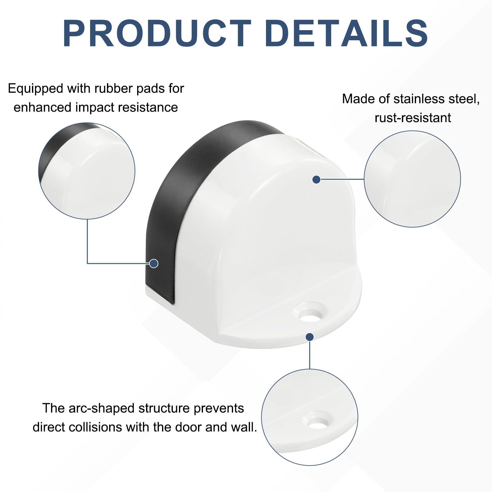 Uxcell 4 Pack Low Dome Floor Door Stop, 1.5" H x 1.65" W Stainless Steel Door Stopper, Rubber Bumper Wall Protector with Screws&Adhesive Tape for Bedroom Bathroom Office, White