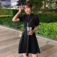thumbnail image 4 of Clearance!Cheongsam Mini Dress For Women Mandarin Collar Qipao Dress Solid Color Puff Sleeve Slim Fit Dress, 4 of 5