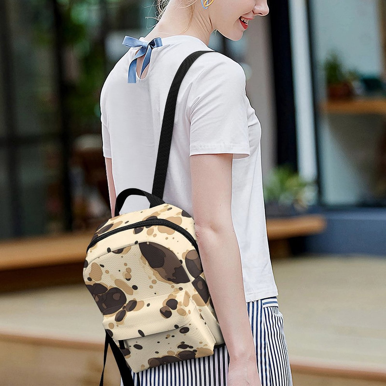8.1×10in Casual Women'S Backpack With Anti-Contraction And Stretch For Sports Activities Travel Picnics Milk Cow Print Style Sienna_1