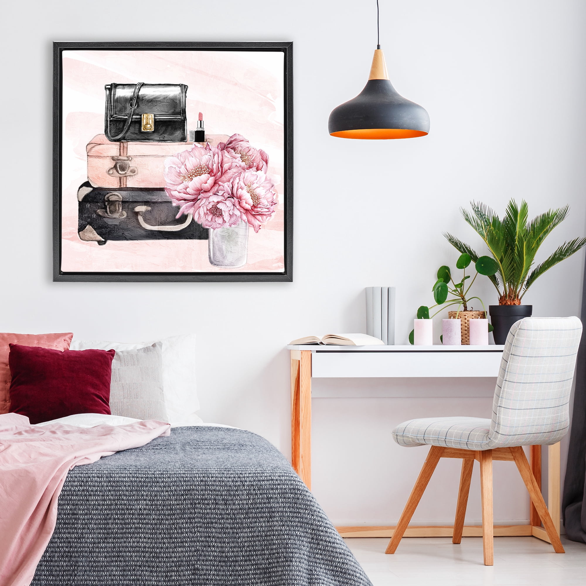 Stupell Industries Glam Time Stacked Bags Black Framed Floater Canvas Wall Art, design by Kim Allen