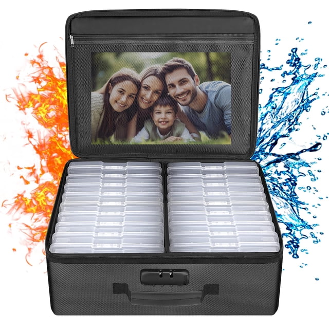 Caja de almacenamiento de fotos ENGPOW ignífuga con funda interior de 18 x 6 pulgadas