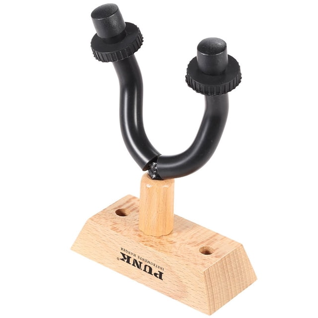 Guitar Wall Mount Hanger Metal Rack Hook W/ Rubber Sheath Wooden Base for Guitar Bass Violin Mandolin Ukulele Instrument Easy to Install