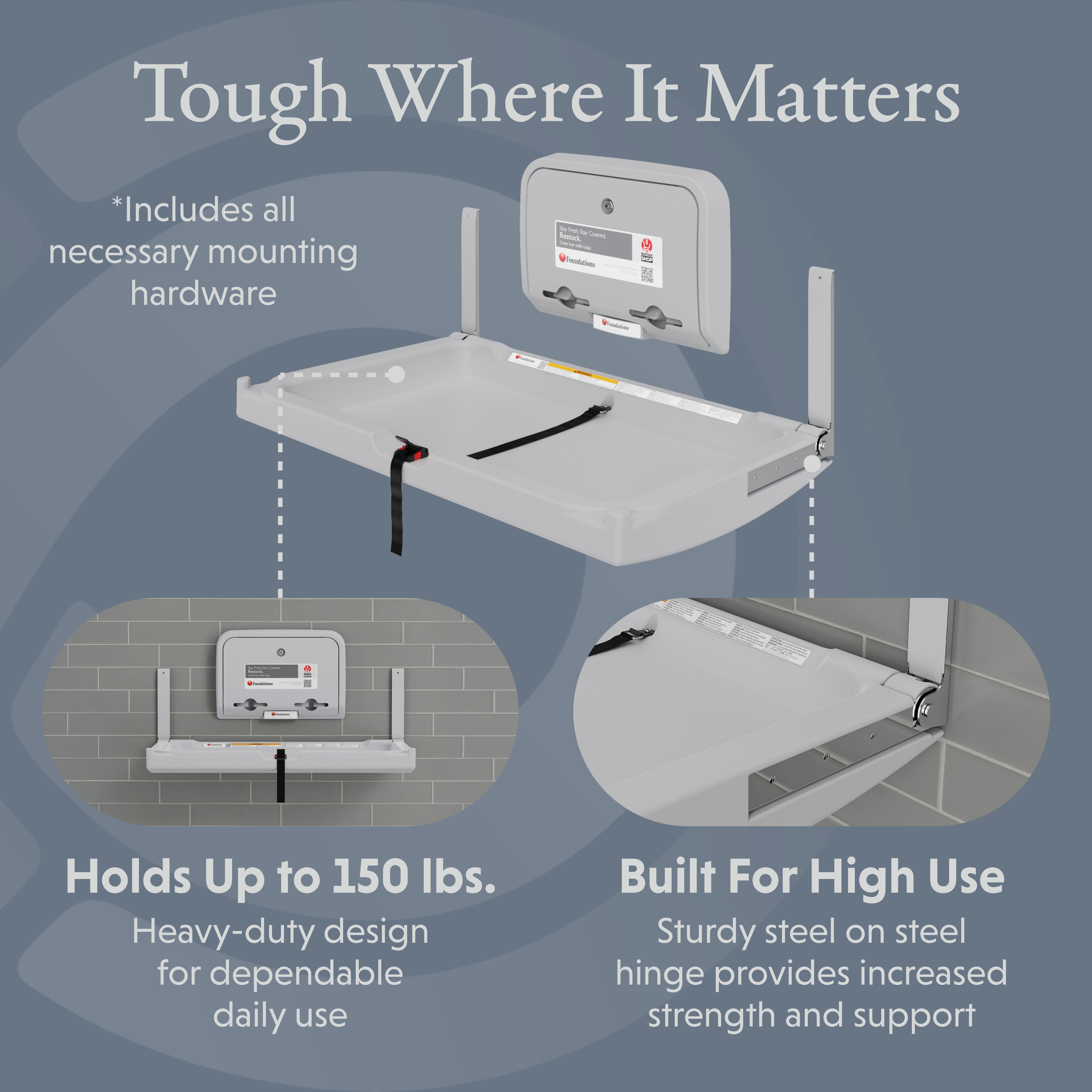 Foundations Elements Wall-Mounted Baby Changing Station with Liner Dispenser, Gray (300-EHLD-01)