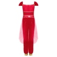 thumbnail image 4 of TiaoBug Kids Arabian Princess Jumpsuit for Girls Belly Dance Outfit Sequin Tulle Overlay Pants Romper Red 16, 4 of 5