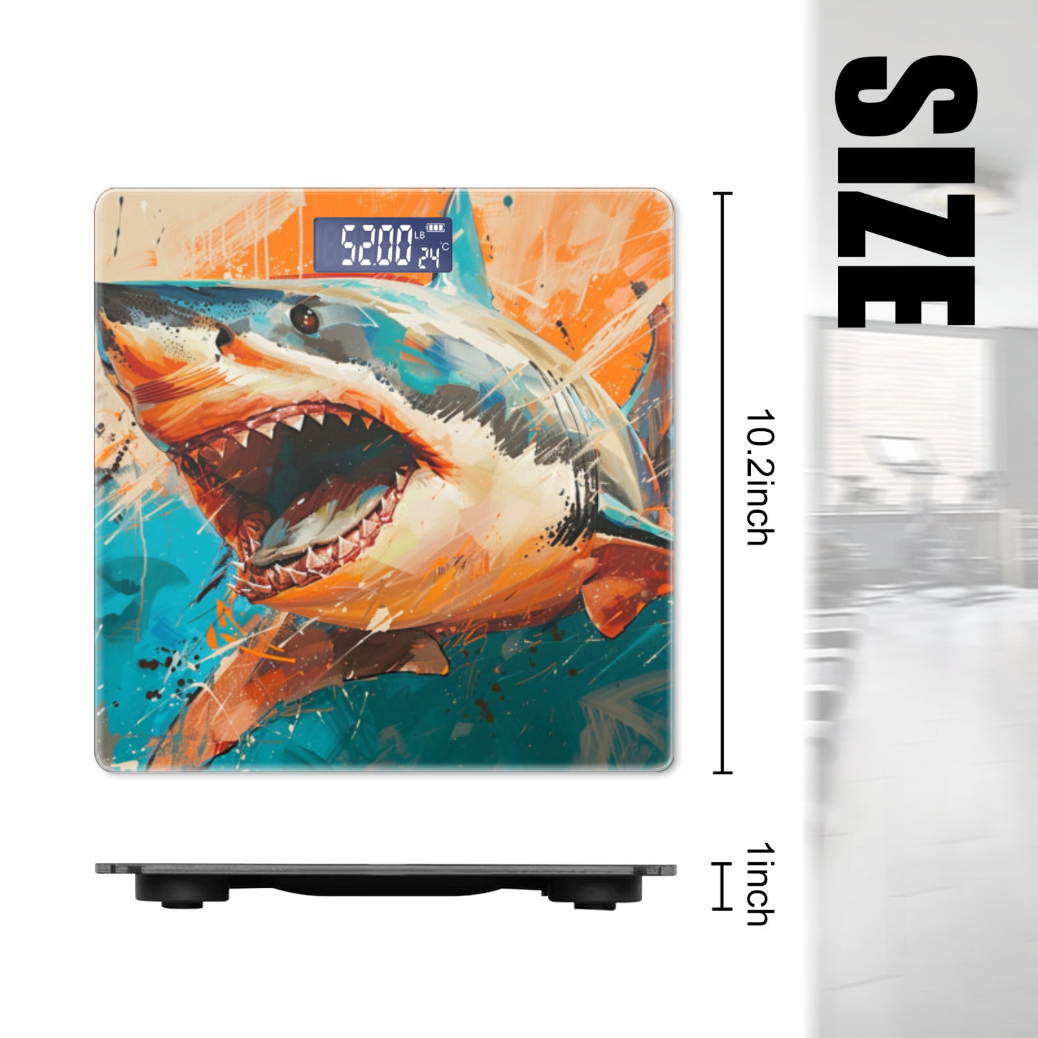 Bathroom Scale, Highly Accurate Digital Body Scale,Precisely Measures Weight up to 400 lbs-Aggressive Shark With Sharp Teeth