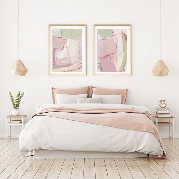 Rose Abstract Wall Art Mauve Blush Pink Sage Green Decor Modern Farmhouse Set 2 Unframed Paper Print 8x12