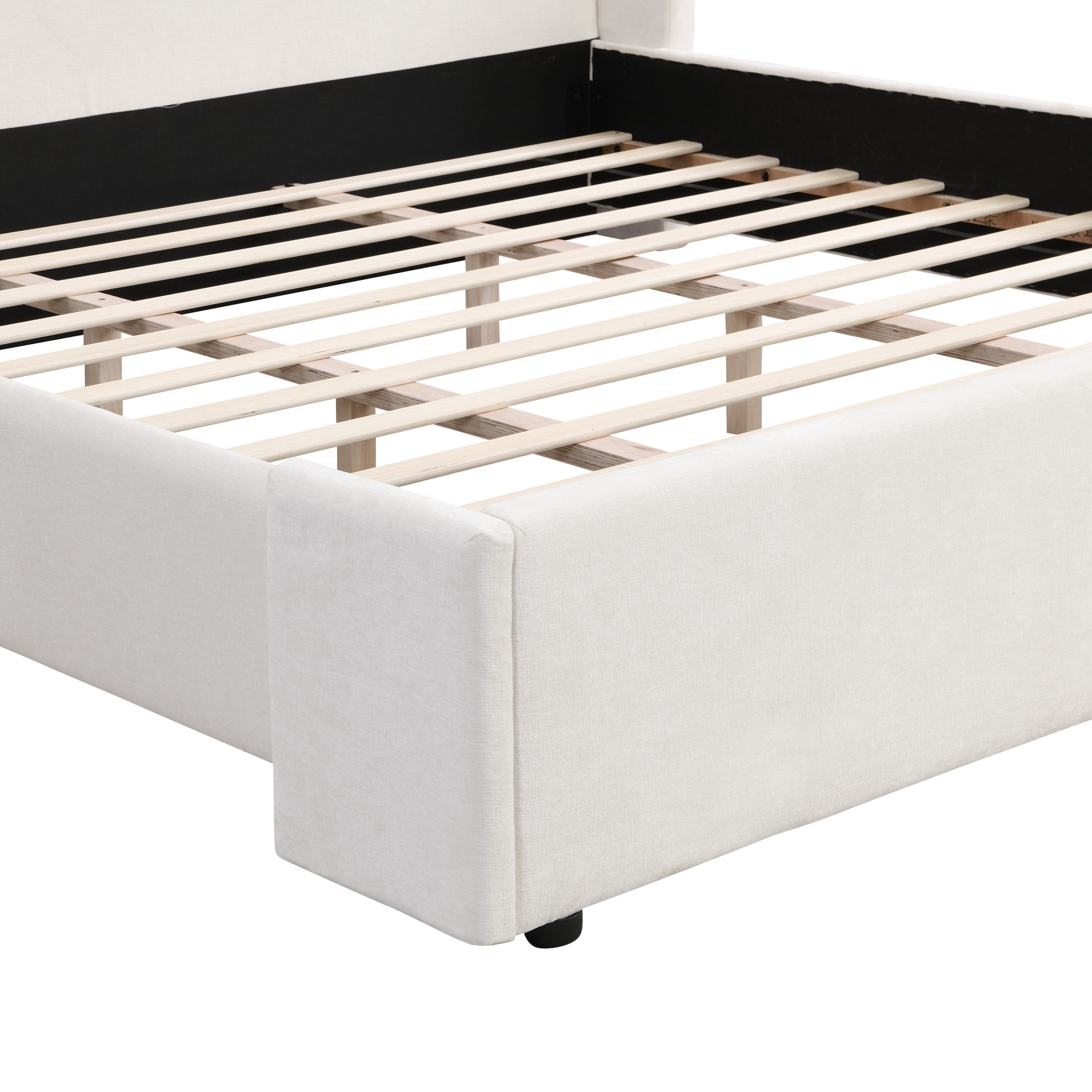 Christopher Knight Home Modern Upholstered King Bed Frame with Wingback Headboard, White