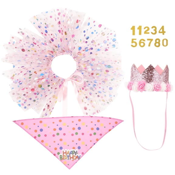NIAIZEK 1Set Adjustable Dog Birthday Bandana with Dress and Hat Pink Pet Outfit