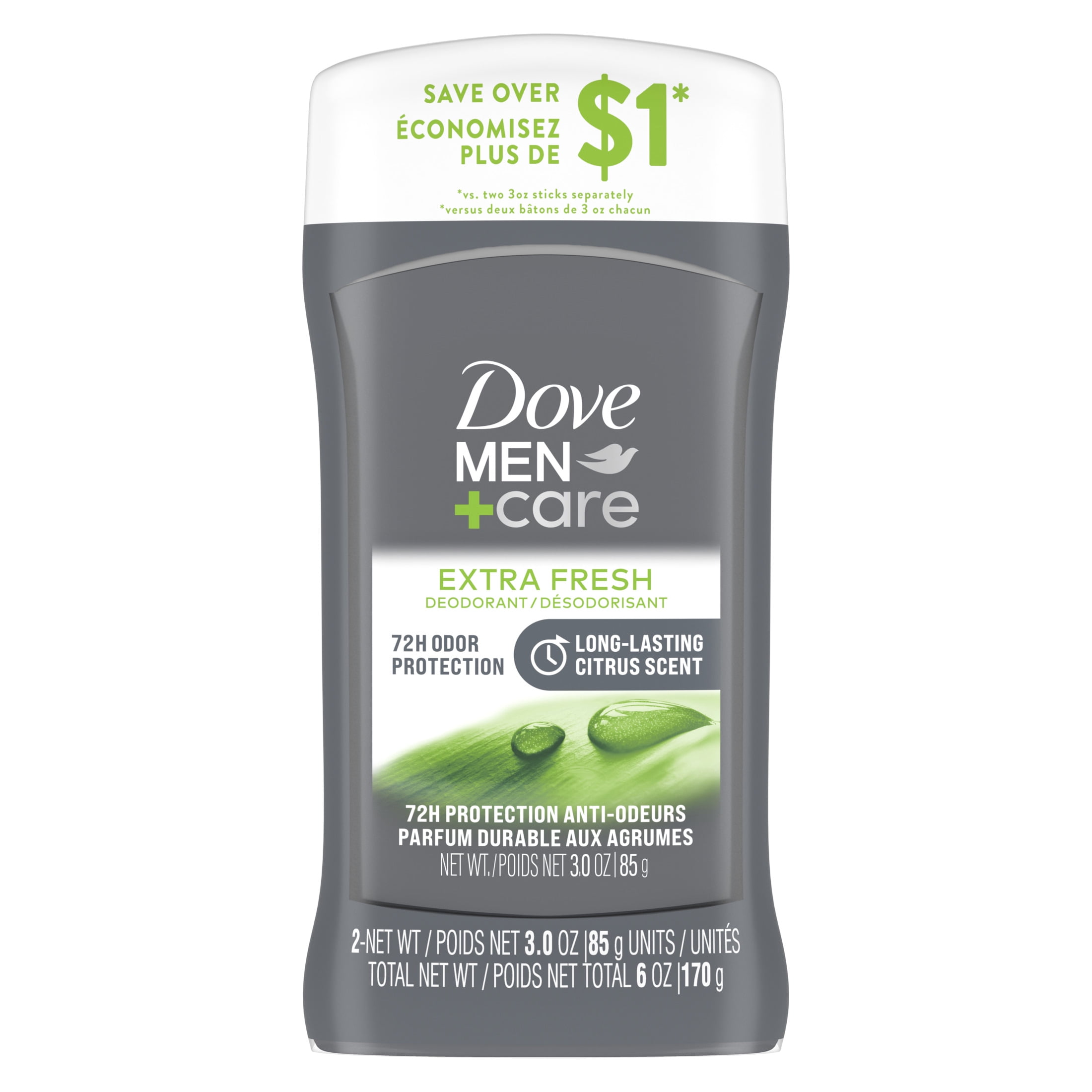 Dove Men+Care 72H Odor Protection Deodorant Stick, Extra Fresh, 3 oz (2 Pack)