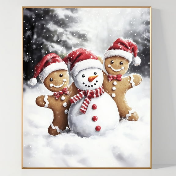 WestConfe Gingerbread Print Christmas Wall Art Christmas Decor Winter Wall Art Tis The Season Gingerbread Man Snowman Wall Art Oil Painting