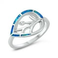 thumbnail image 1 of Blue Simulated Opal Cutout Mosaic Leaf Ring .925 Sterling Silver Band CZ Jewelry Female Size 6, 1 of 4