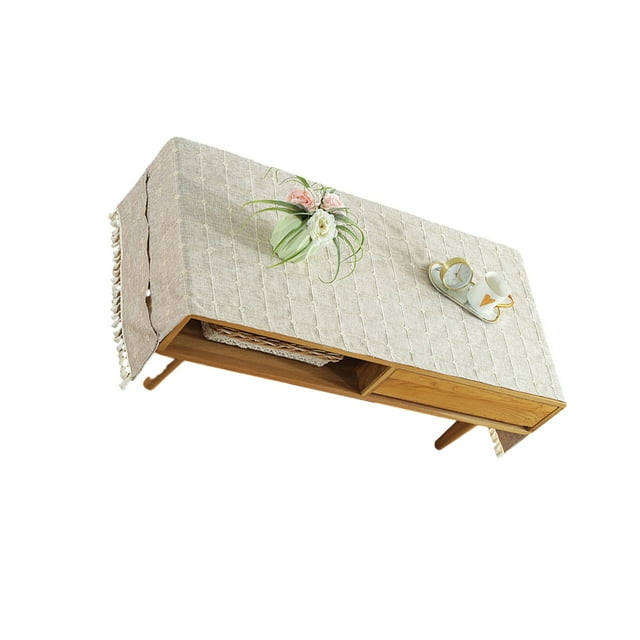 stanreset 1/2/3/5 Cotton Linen Tablecloth with Side Storage Pocket Rectangular TV Cabinet Mat Tea Desktop Fringe Waterproof Table Cloth for 70*180cm,Embroid/Light coffee 1 Pc