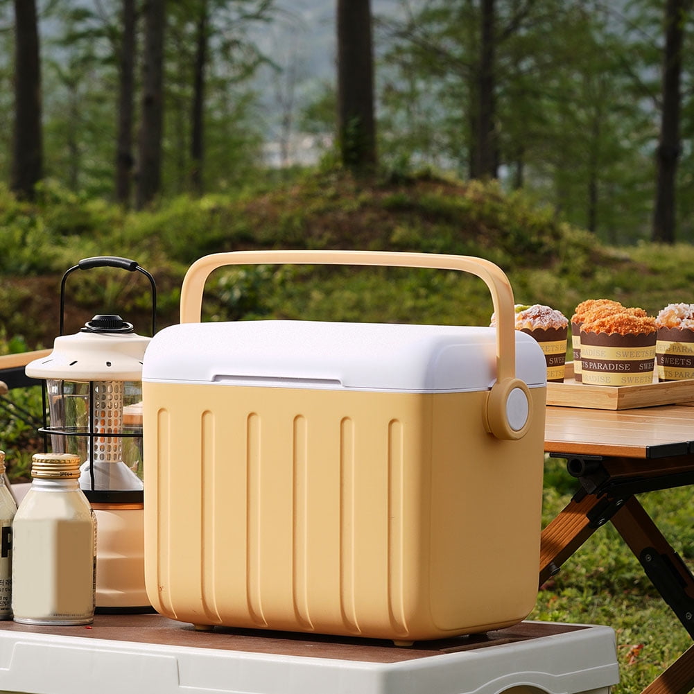 6L Camping Cooler Box Insulated Ice Chest Portable Outdoor Hard Cooler Sport Supplies (Custard)
