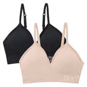 DKNY Women's 2-Pack Seamless Bra, Black/Sand, Medium
