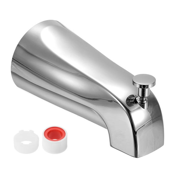 Uxcell Slip on Diverter Tub Spout, Zinc Alloy Bath Spout Bathtub Faucet with Pull-Up Diverter Plastic Reducer Joint for 1/2 Inch Water Tub for Bathroom Kitchen, Silver