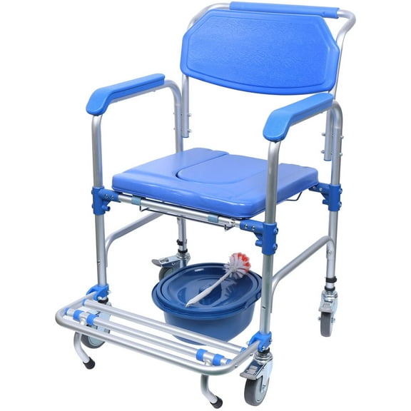 Wheelchair Portable Aluminum Shower Chair Commode Chair Toilet seat with casters Medical aids Obstacles