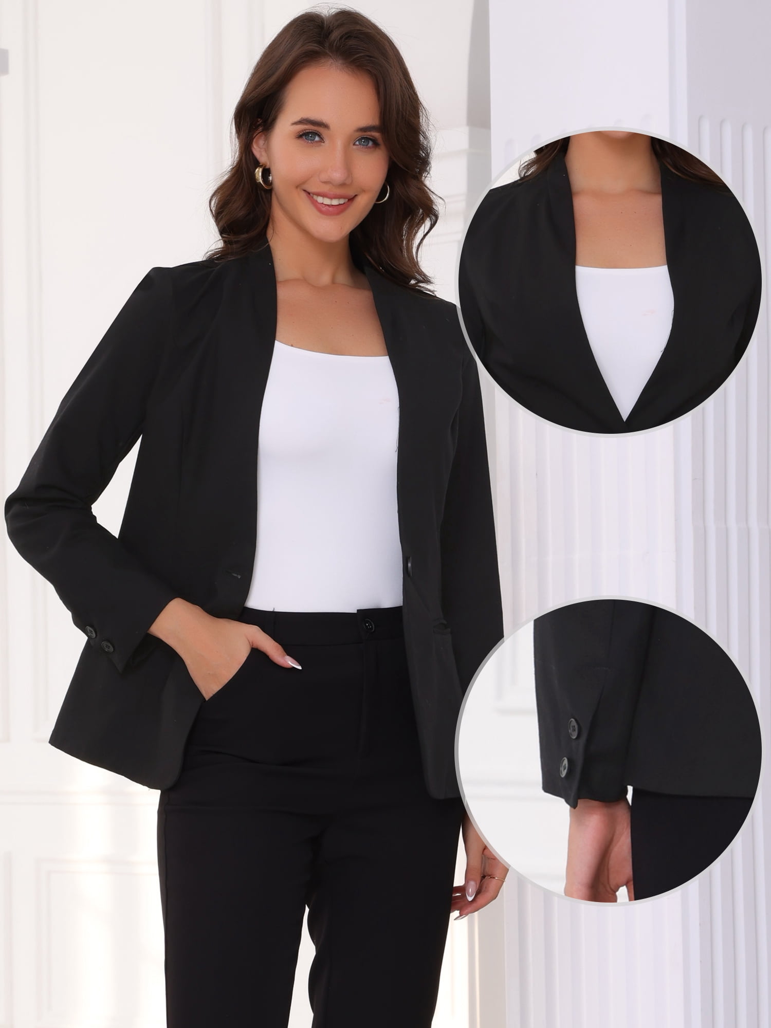 DARING DIVA Women's Linen Lightweight Long Sleeve Single Breasted Blazer S Black