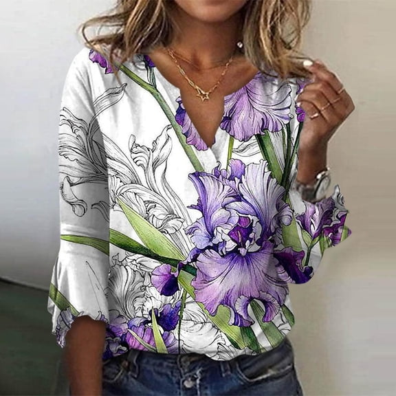 Herrnalise Womens fashion Fashion Woman V Neck Three Quarter 3/4Sleeve T Shirt AutumnBlouse Tops Sweatshirt Christmas Gifts For Women