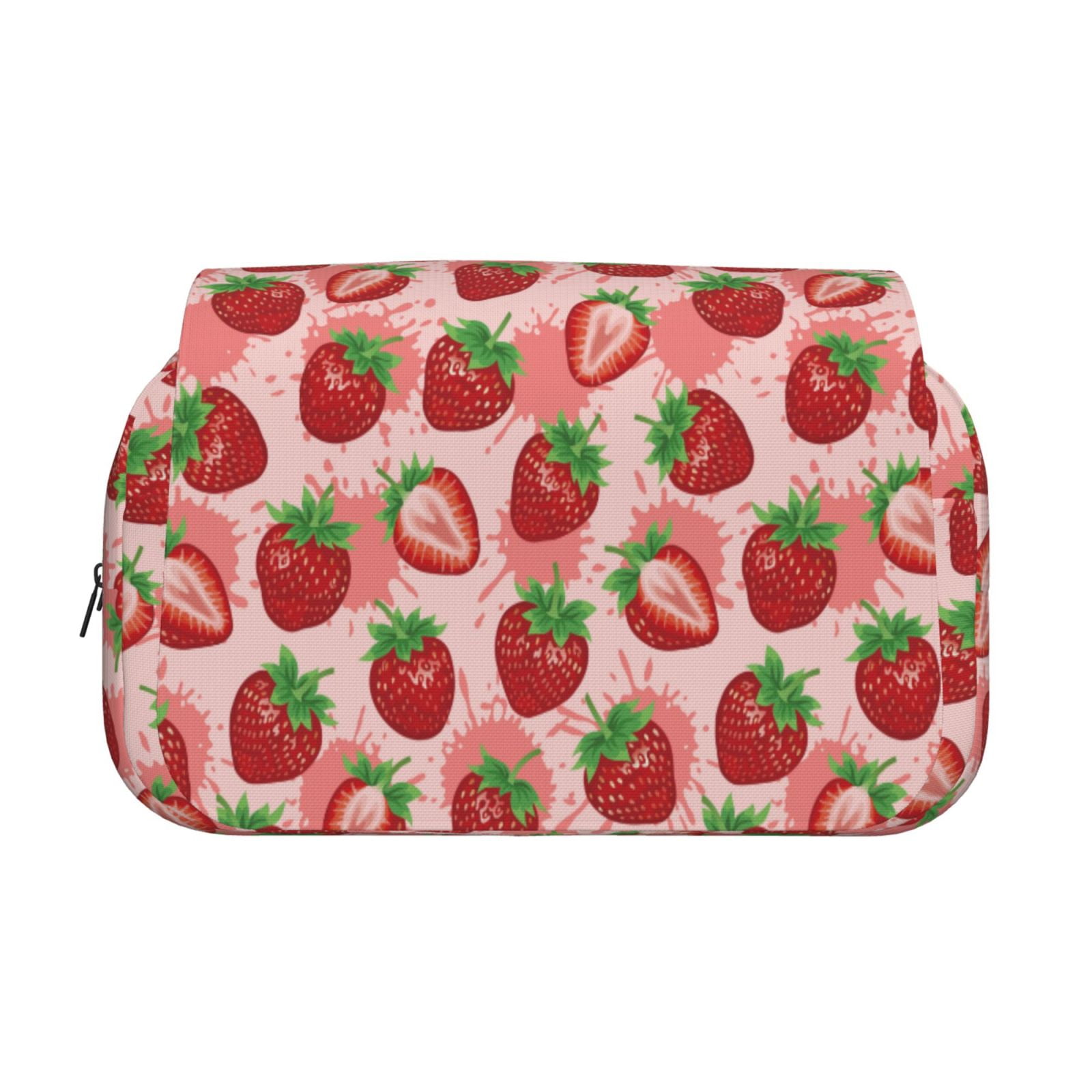 Rateoe Cute Strawberry Pattern Double Clamshell Pen Case, Storage Organizer with Two Zipper Compartments– Holds Up to 50 Pencils & Pens