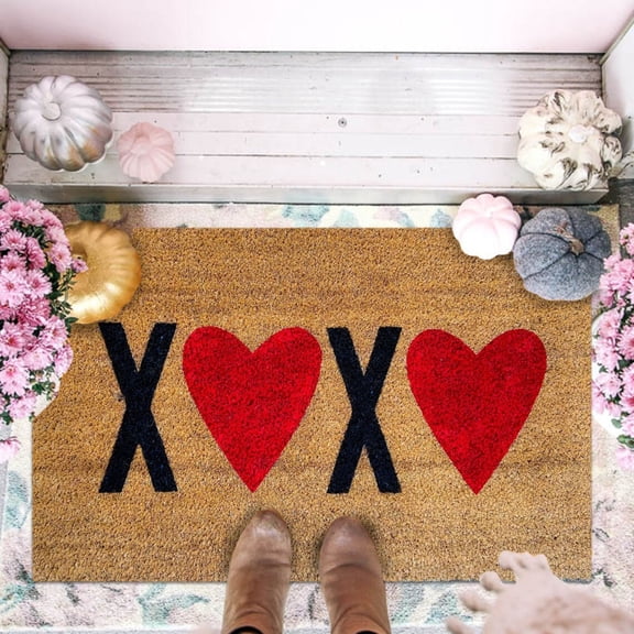 Valentine's Day Coir Doormat Outdoor Indoor XOXO Love Hearts Welcome Door Mat Valentine's Day Rug Front Door Mat for Porch Decor Gifts, Love Hearts Red Pink Valentine's Day,16 x 24 Inch