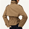 thumbnail image 3 of PUWEI Women's Cropped Trench Coat Double Breasted Casual Short Jacket High Collar Fall Winter Coats with Belt, 3 of 7