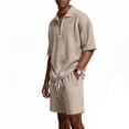 thumbnail image 6 of JAJAHO Mens Short Set Summer 2 Piece Outfits Waffle Short Sleeve Quarter Zip Collared Loose Fit T Shirt Comfortable Drawstring Shorts Jogging Suit Versatile Outfit, 6 of 9