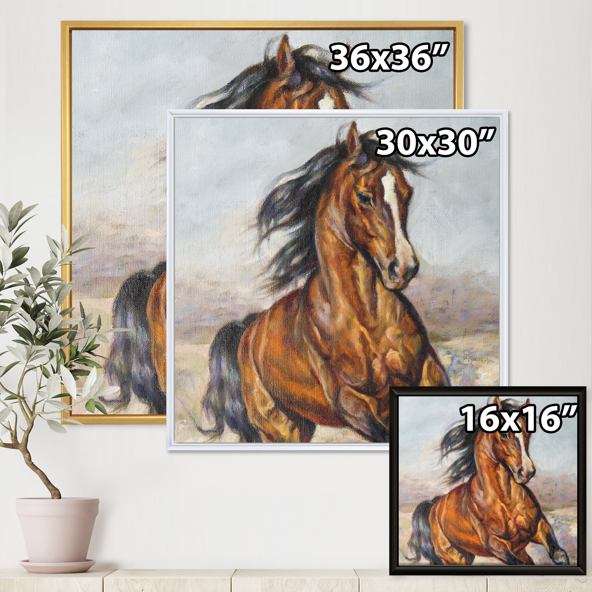 Designart 'Close Up Portrait Of A Horse In The Race' Farmhouse Framed Canvas Wall Art Print