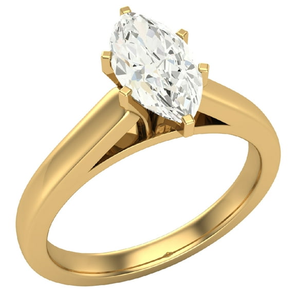 Diamond Engagement Ring For Women Marquise Solitaire GIA Certified 6-Prong 0.75 Carat 14K Gold (K,I2)