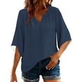 thumbnail image 3 of Craaazy Women's Relaxed Fit V Neck Blouse, Solid Color 3/4 Sleeve Tops, Comfy Casual Shirt for Spring & Summer Gifts, 3 of 8