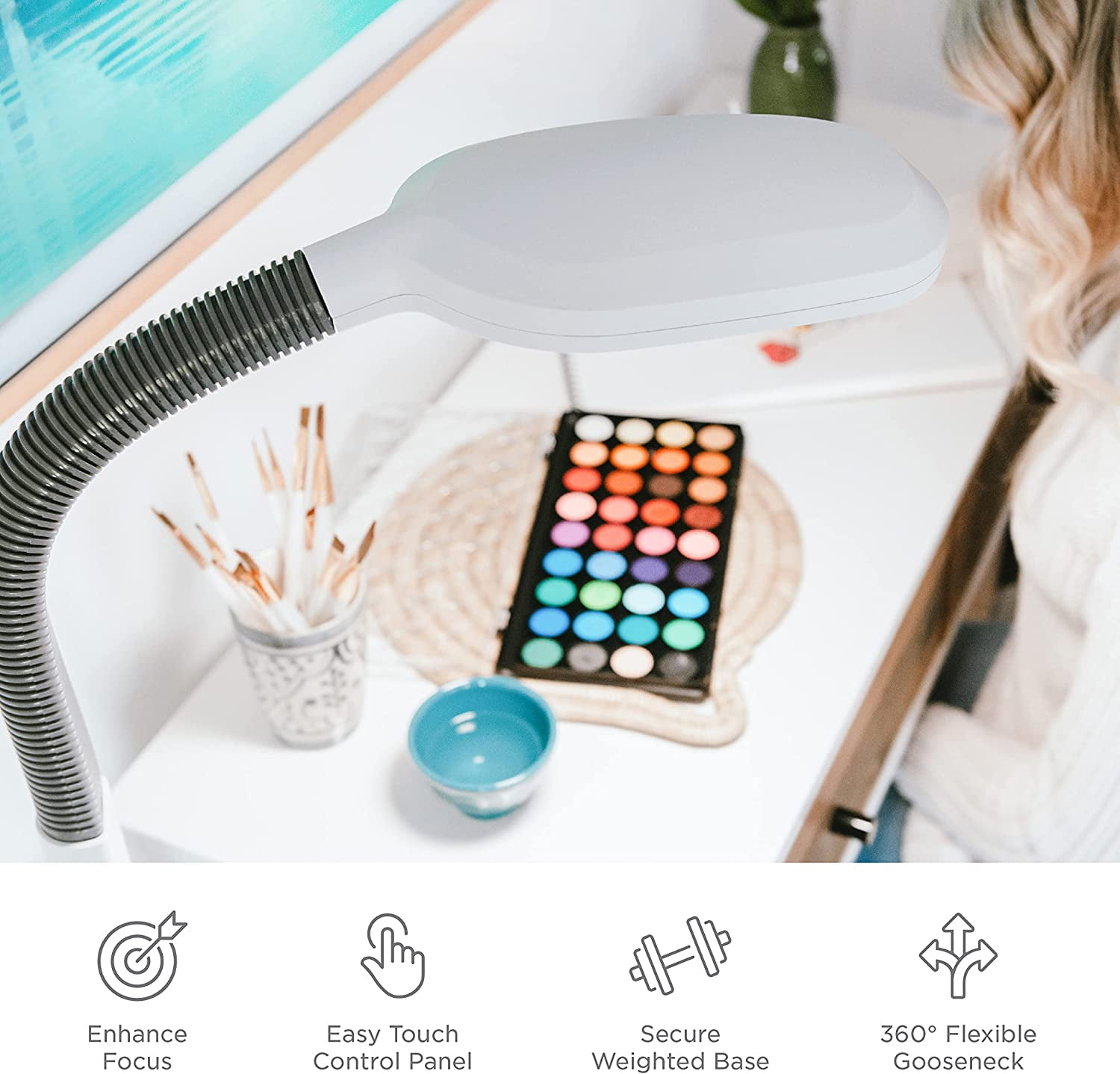 Verilux® SmartLight Full Spectrum LED Modern Floor Lamp with Adjustable Brightness, Flexible Gooseneck and Easy Controls - Reduces Eye Strain and Fatigue
