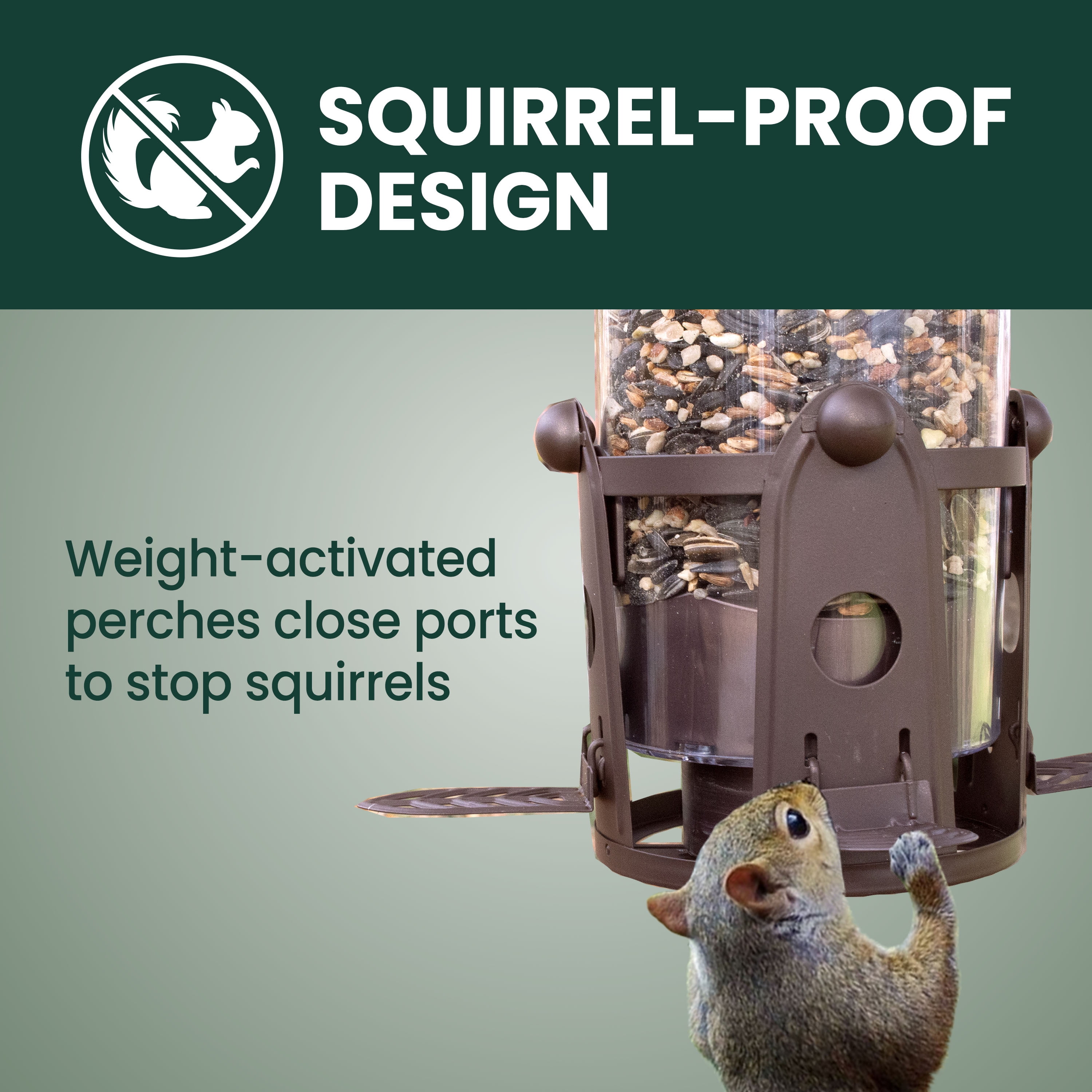 Perky-Pet 334-1SR Squirrel-Be-Gone Max Large Wild Bird Feeder with Flexports, Squirrel Proof Bird Feeder with Weight-Activated Perches - 4LB Seed Capacity