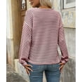 thumbnail image 4 of Women's Casual Loose V-Neck Striped Button Wine Red Pullover Sweatshirt,Spring/Autumn/Winter,S-2XL, 4 of 6
