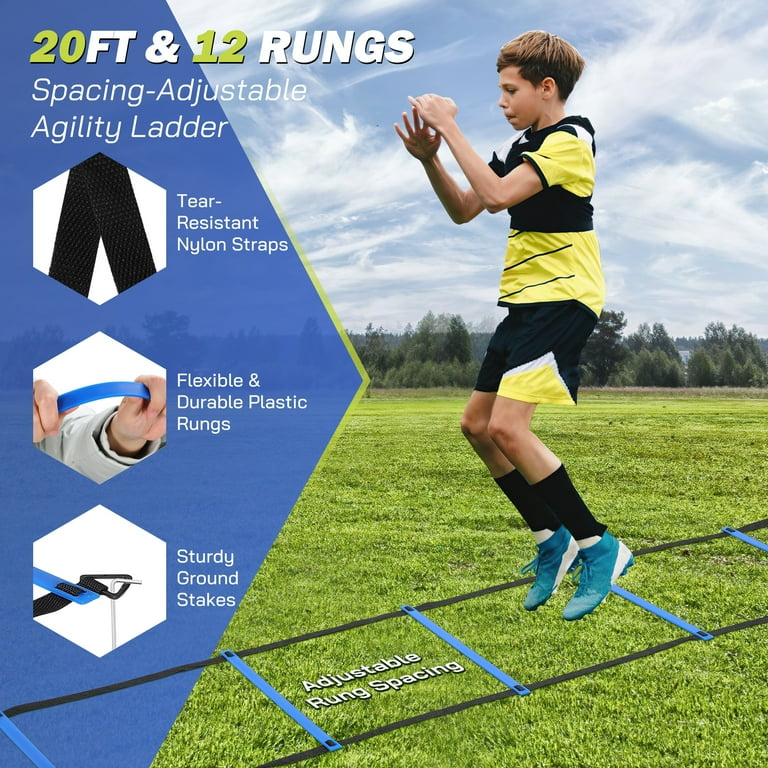 Kids Soccer Goals Set Of 2 - 6x4 Ft Portable Backyard Goals With Agility Ladder, Cones & Soccer Ball