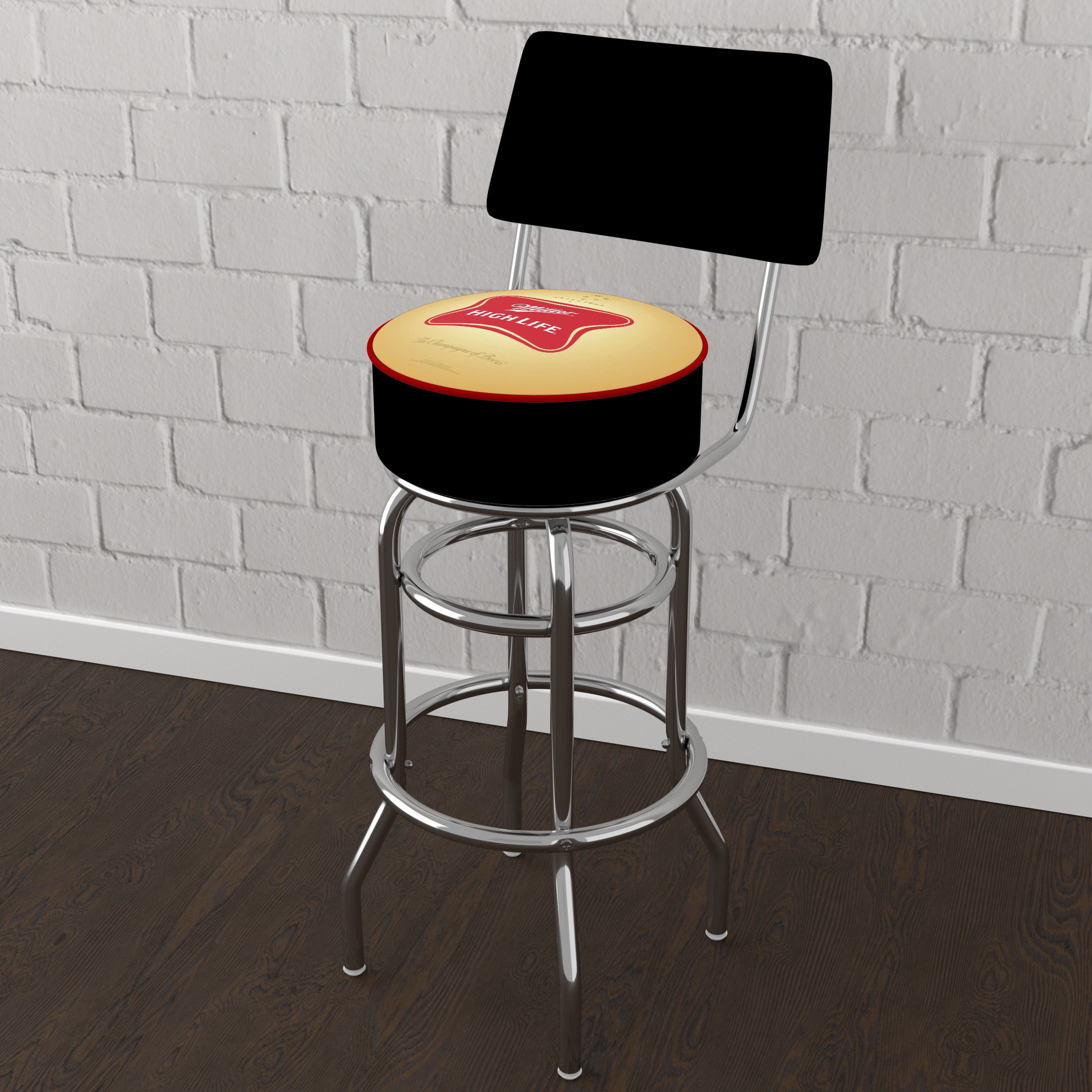 Trademark Gameroom Miller High Life Logo Bar Stool with Back Rest