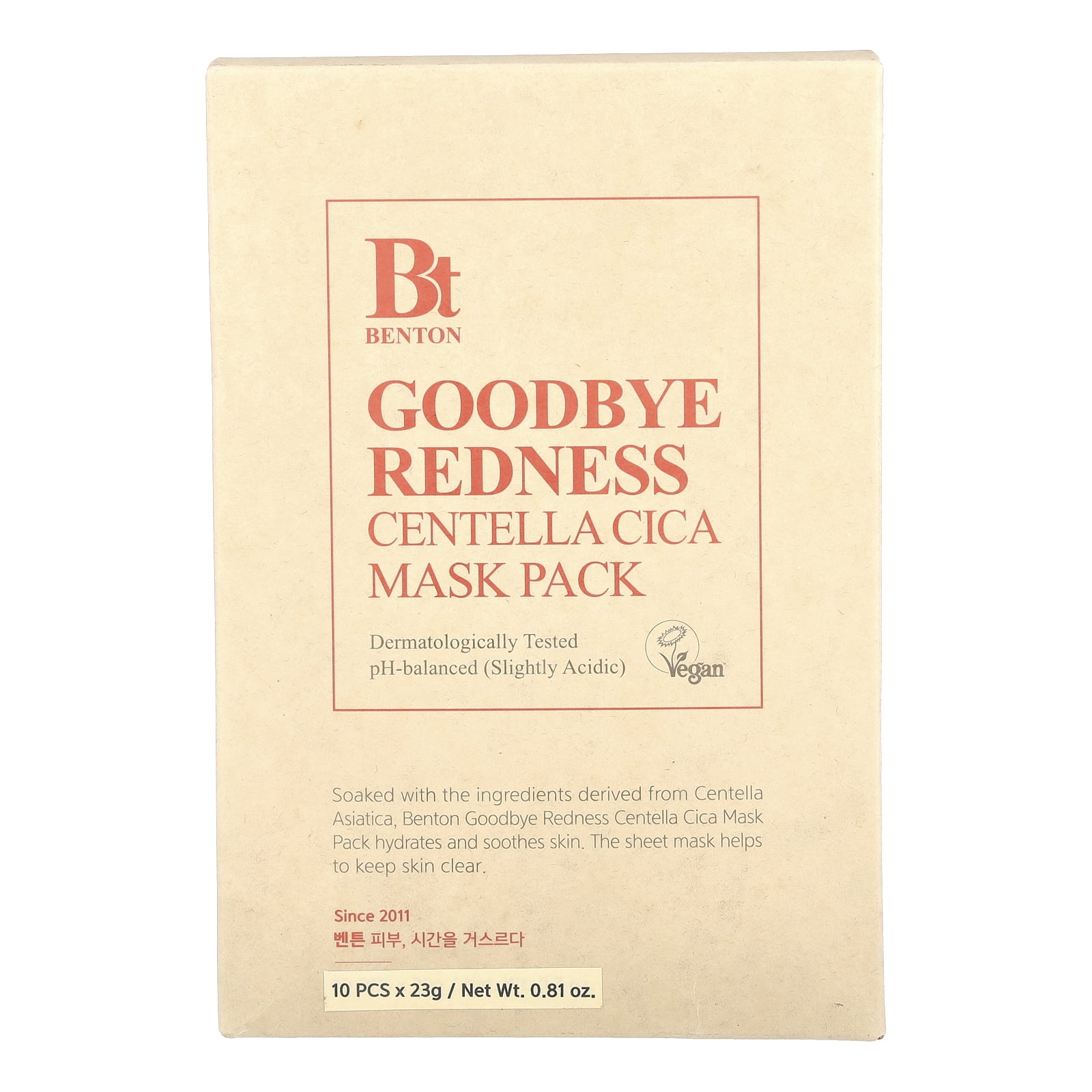 Benton Goodbye Redness Centella Mask Pack, 10 Masks