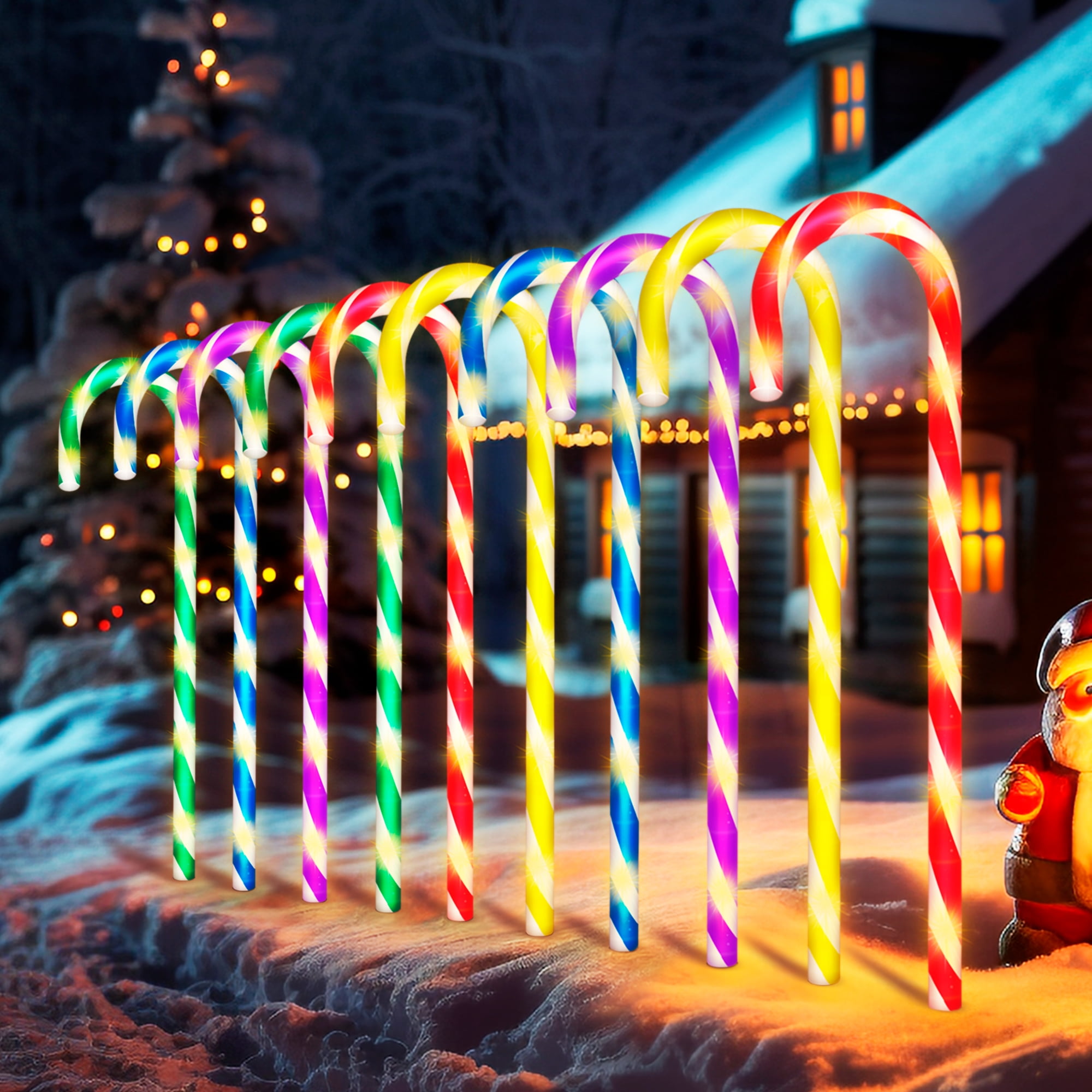 10 Pack 8 Modes Christmas Candy Cane Light 21 Inch Christmas