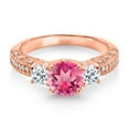 thumbnail image 2 of Gem Stone King 18K Rose Gold Plated Silver Pink Mystic Topaz White Topaz and White Moissanite Engagement Ring for Women (2.39 Cttw, Gemstone, Round 7MM and 4MM, Size 7), 2 of 3