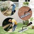 thumbnail image 4 of Iron Weeding Rake 5/6/7/8 Teeth Carbon Steel Garden Weeder Rakes, Iron Rake for Yard Lawn and Garden, Garden Tools for Weedings 6 teeth&Wooden handle, 4 of 5