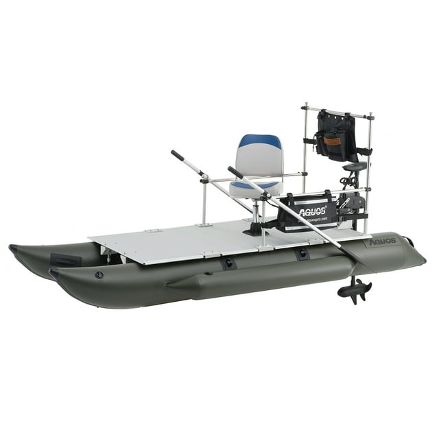 AQUOS 11.5ft Inflatable Pontoon Boat with Haswing Black 12V 55LBS