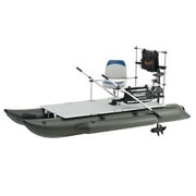 AQUOS 11.5ft Inflatable Pontoon Boat with Haswing Black 12V 55LBS Remote Trolling Motor and Foot Control