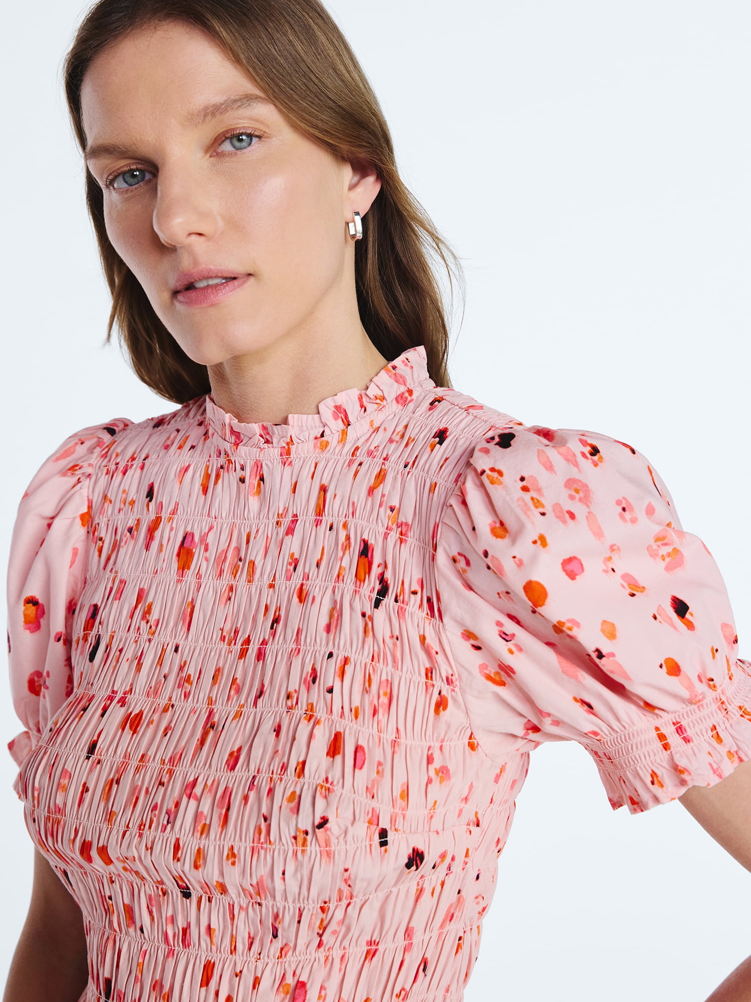 Scoop Women’s and Women's Plus Smocked Floral Mini Dress, Sizes XS-4X