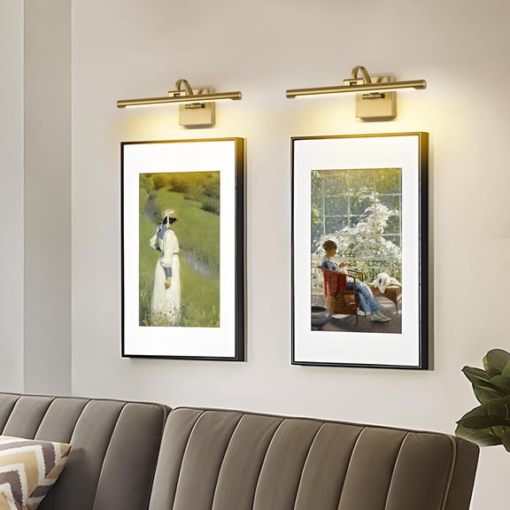 Brass Picture Lights for Wall Hard-Wired LED Picture Lighting Dimmable Art Light Gallery Lighting for Wall Portraits Artwork 15.75 inch 7W Warm White