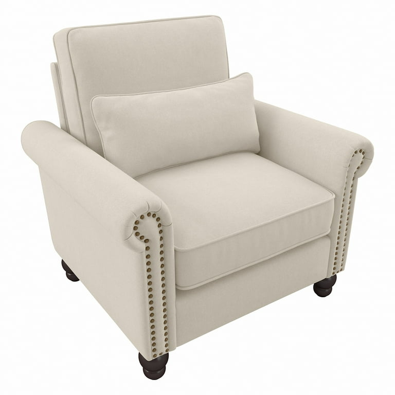 Coventry Accent Chair with Arms in Cream Herringbone Fabric