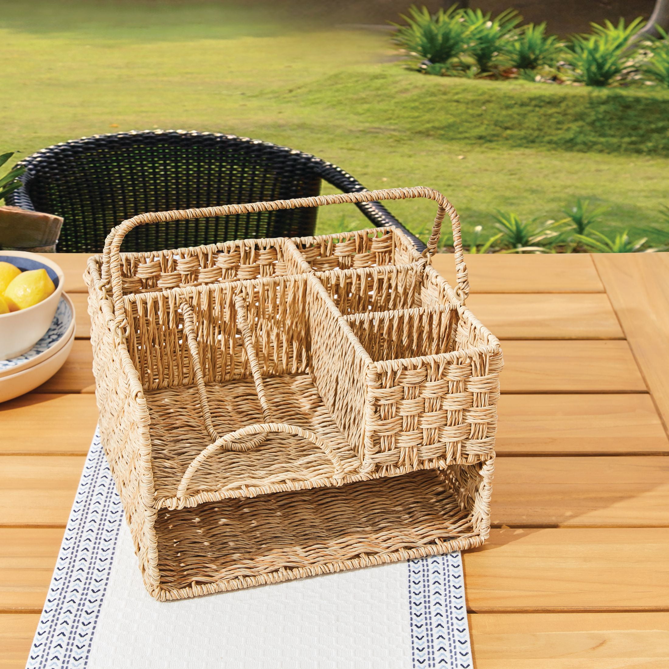 (2 pack) Better Homes & Gardens Resin Rattan All-in-one Serving Caddy, Beige