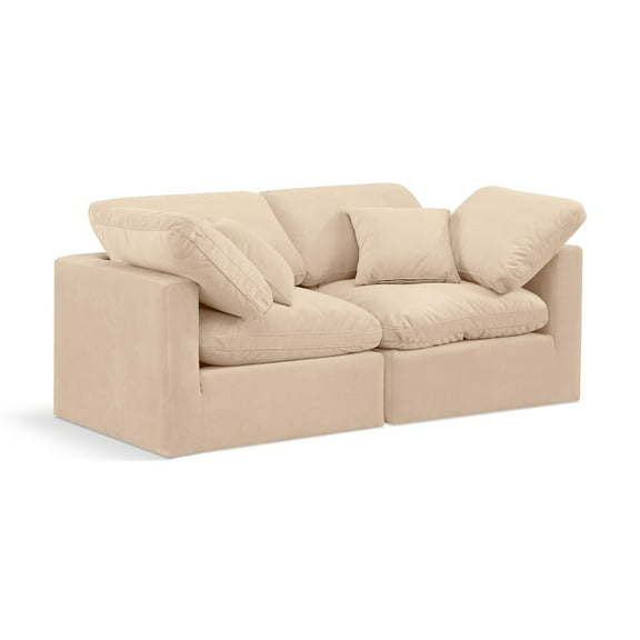Meridian Furniture Indulge 70" Contemporary Velvet Modular Sofa in Beige