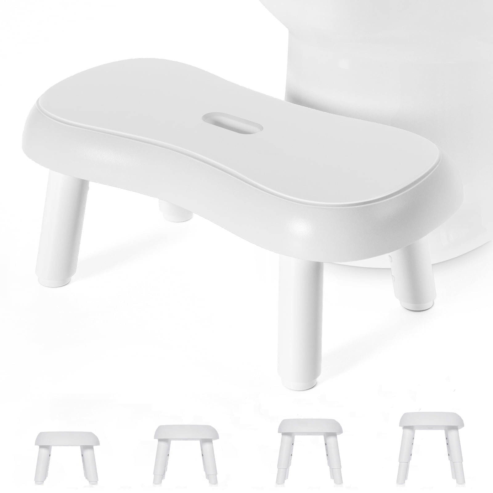 ROSYNEY Toilet Stool Squat, 6.7", 7.5", 8.3" and 9" Adjustable Heights Poop Stool for Adults and Kids with Non-Slip Design, White