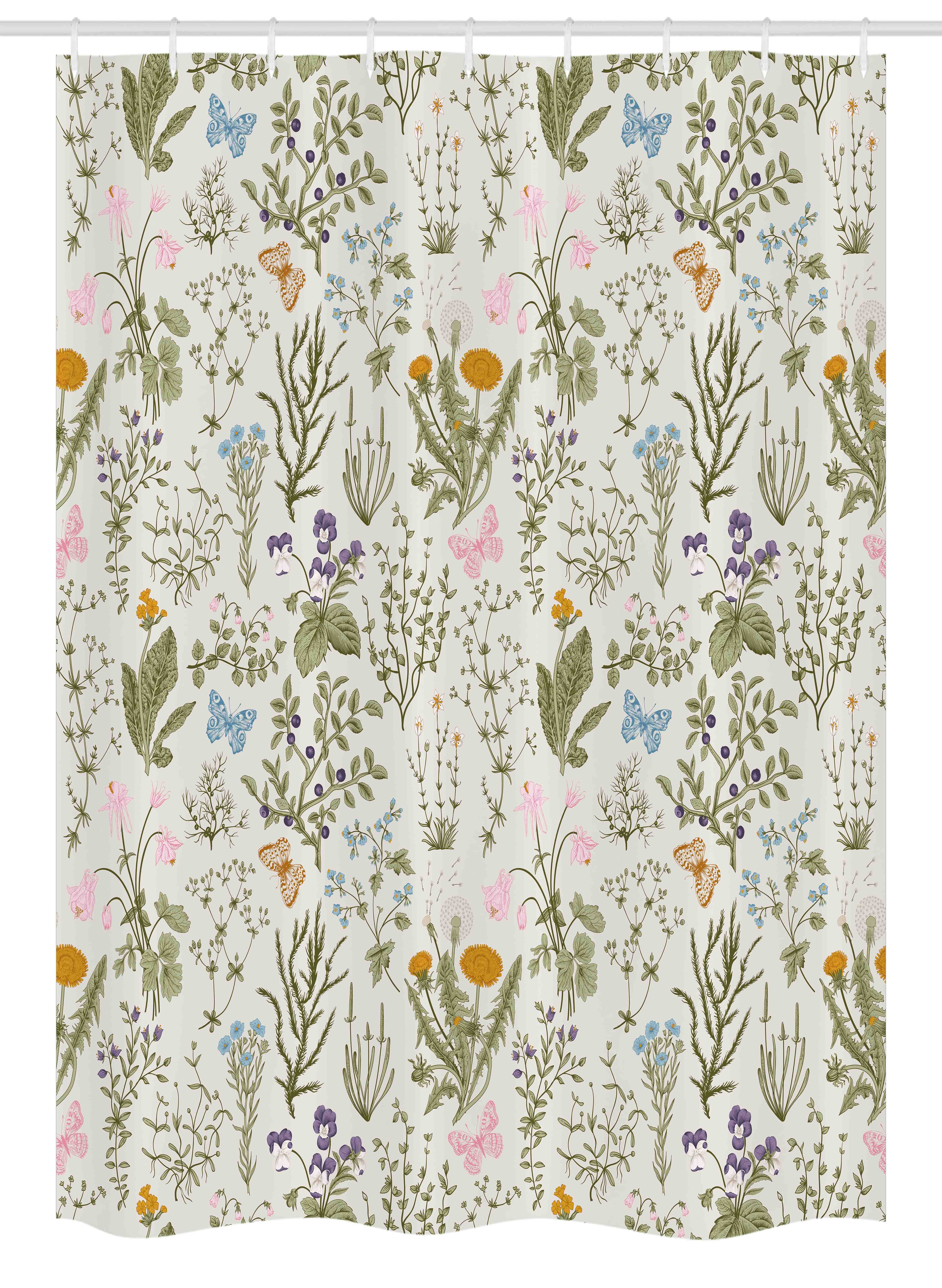 Fl Stall Shower Curtain Vintage Garden Plants With Herbs Flowers Botanical Classic Design Fabric Bathroom Set Hooks 54w X 78l Inches