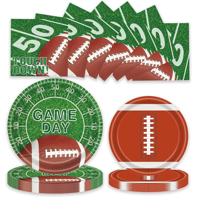 LYFREE Football Birthday Paper Plates and Napkins Disposable Party Plates Decoration Tableware Set for Game Day Birthday Party Football Fan Sports Event Decor Serve 20 Guests