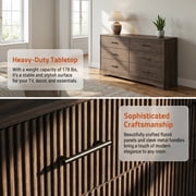 CHITOOMA 6 Drawer Fluted Dresser for Bedroom, Modern Wooden Long Dresser, Storage Cabine Chest of Drawers for Living Room Hallway, Walnut