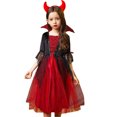 thumbnail image 3 of Disfraz de vampiro para niñas, traje de cuello alto, fantasma, novia, fantasía, carnaval, fiesta, manga acampanada, 2 a 11 años, 3 of 5